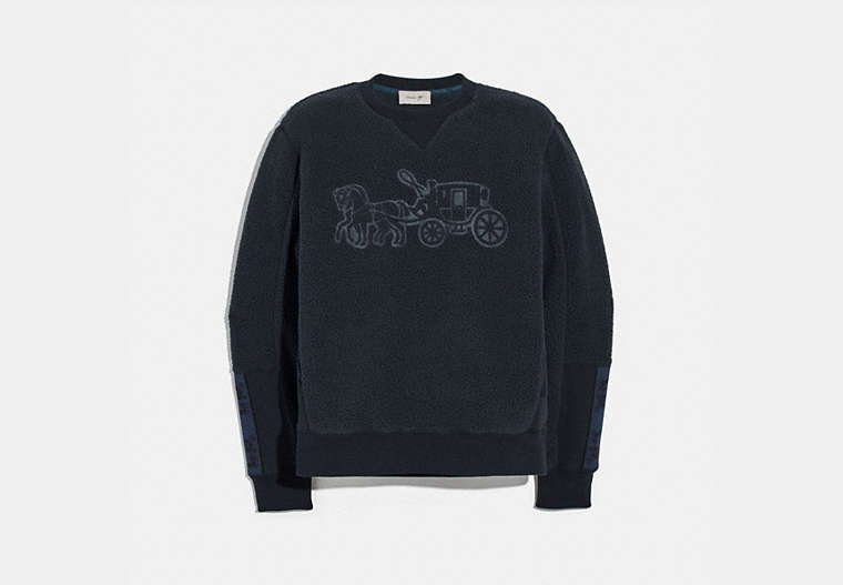COACH®,HORSE AND CARRIAGE FLEECE SWEATSHIRT,n/a,Deep Navy,Front View
