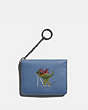 COACH®,KEY RING CARD CASE WITH REXY,Pebble Leather,Gunmetal/Stone Blue,Front View