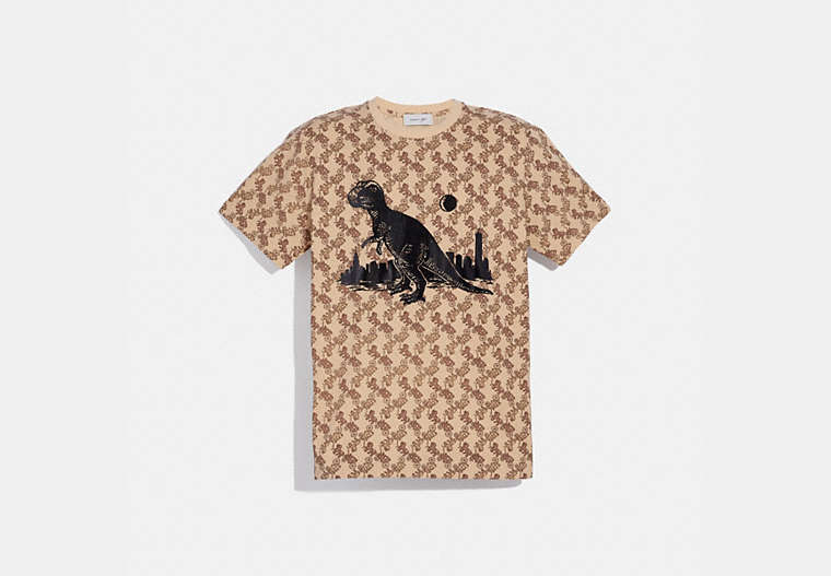 COACH®,HORSE AND CARRIAGE PRINT REXY IN THE CITY T-SHIRT,cotton,Camel,Front View