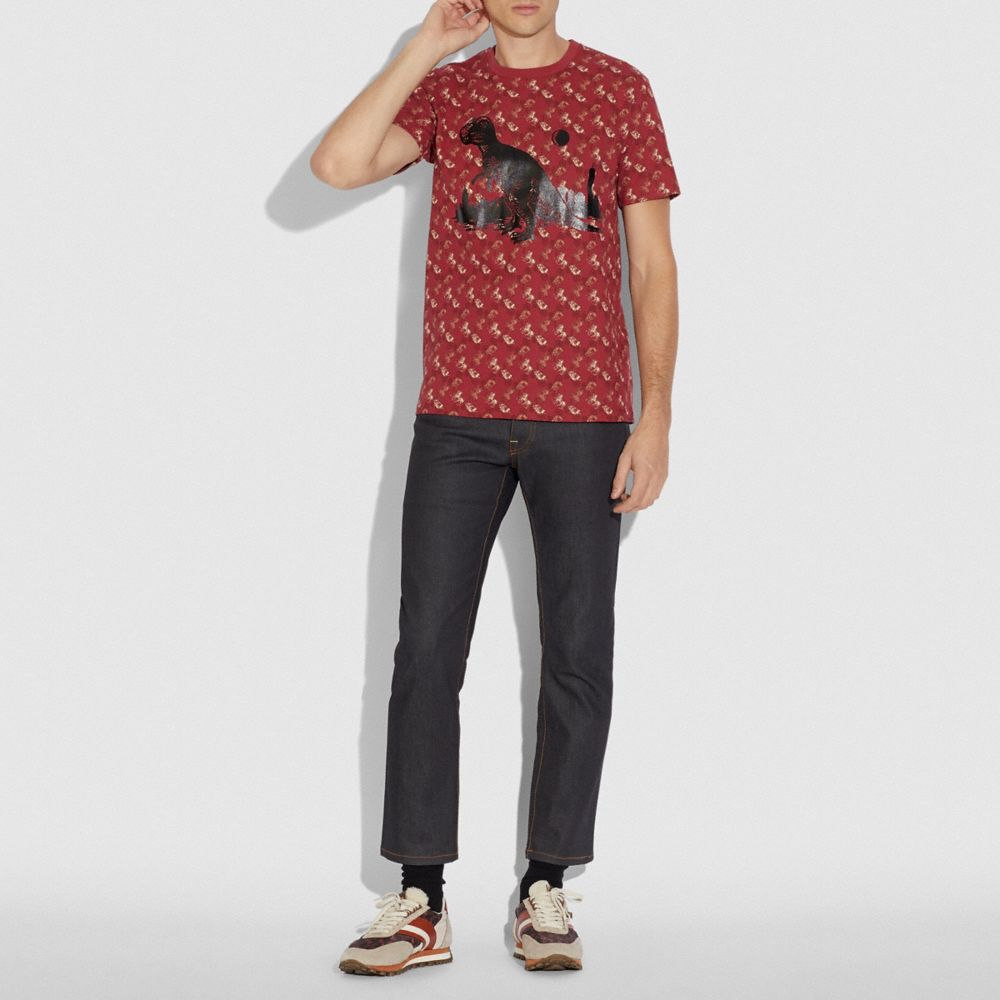 COACH®,HORSE AND CARRIAGE PRINT REXY IN THE CITY T-SHIRT,cotton,RED/PINK,Scale View