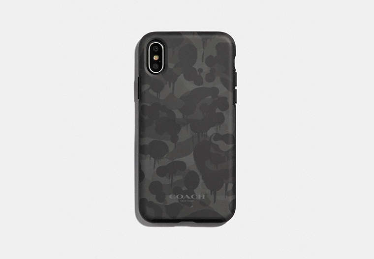 COACH®,IPHONE X/XS CASE WITH CAMO PRINT,silicone,Black,Front View