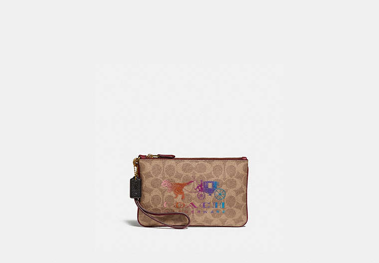 Small Wristlet In Signature Canvas With Rexy And Carriage
