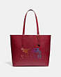 COACH®,HIGHLINE TOTE WITH REXY AND CARRIAGE,Pebble Leather,Large,Brass/Deep Red Multi,Front View