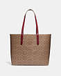 COACH®,HIGHLINE TOTE IN SIGNATURE CANVAS WITH REXY AND CARRIAGE,Signature Coated Canvas,Large,Brass/Tan Deep Red Multi,Back View