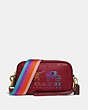 COACH®,SADIE CROSSBODY CLUTCH WITH REXY AND CARRIAGE,Pebble Leather,Brass/Deep Red,Front View