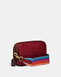 COACH®,SADIE CROSSBODY CLUTCH WITH REXY AND CARRIAGE,Pebble Leather,Brass/Deep Red,Angle View