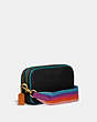 COACH®,SADIE CROSSBODY CLUTCH WITH REXY AND CARRIAGE,Pebble Leather,Pewter/Black,Angle View