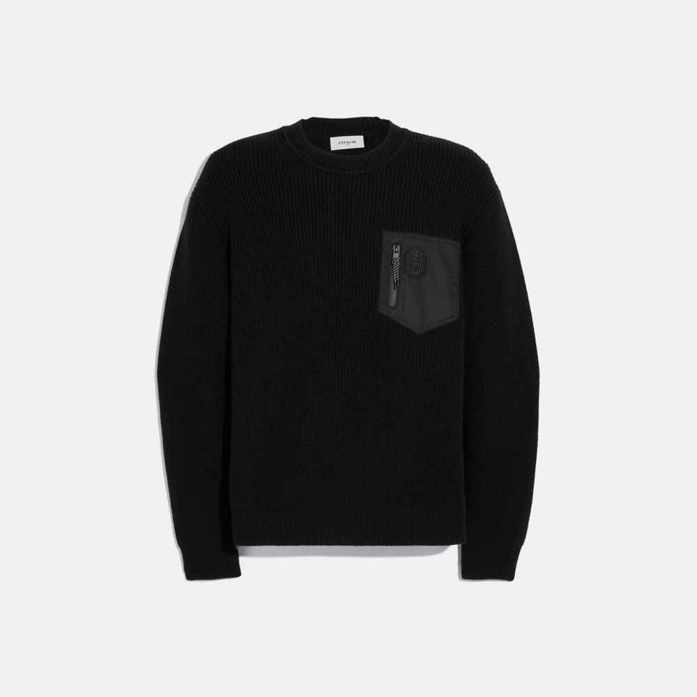 COACH®,CREWNECK SWEATER,wool,Black,Front View