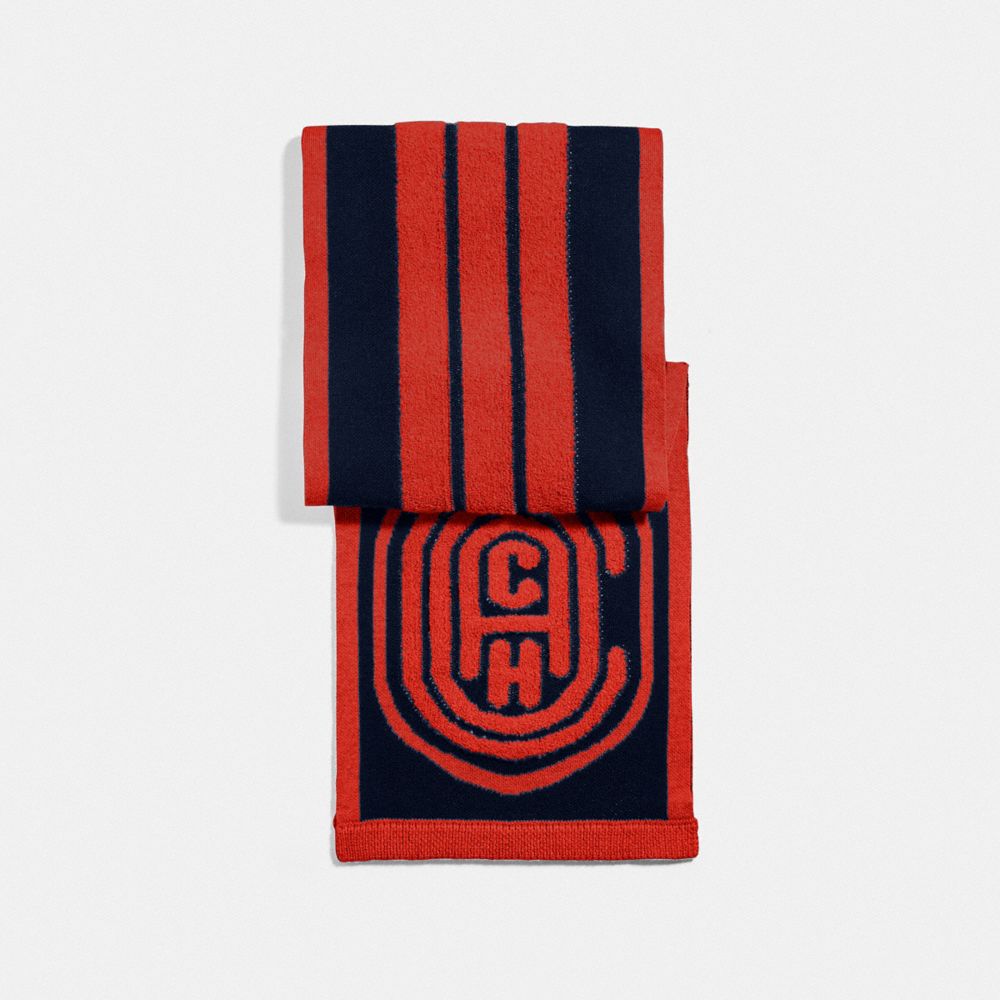 COACH®,KNIT SCARF,Polyamide/Cotton,Blue/Orange,Front View image number 0
