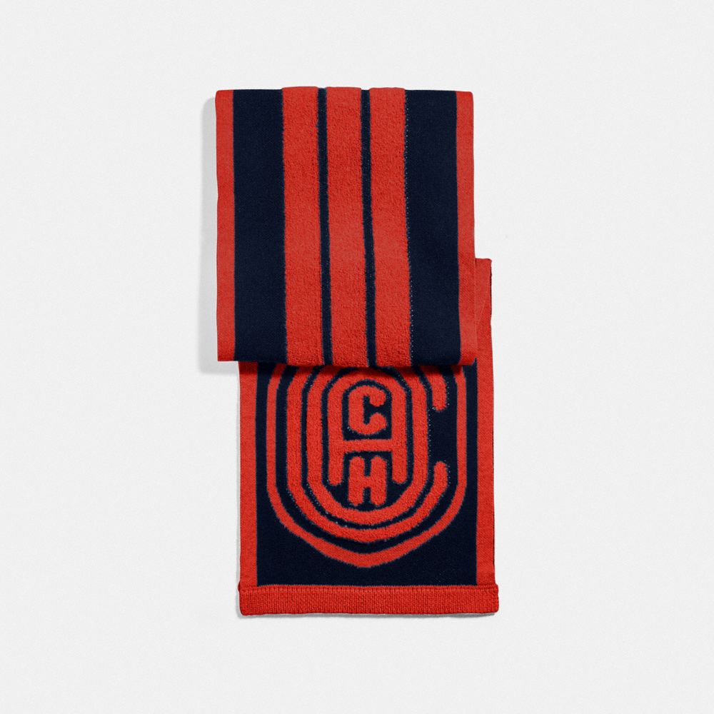 COACH®,KNIT SCARF,Polyamide/Cotton,Blue/Orange,Front View