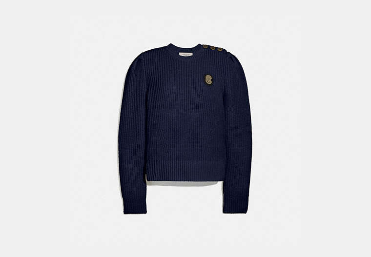 COACH®,FULL SLEEVE CREWNECK SWEATER,Mixed Material,NAVY,Front View
