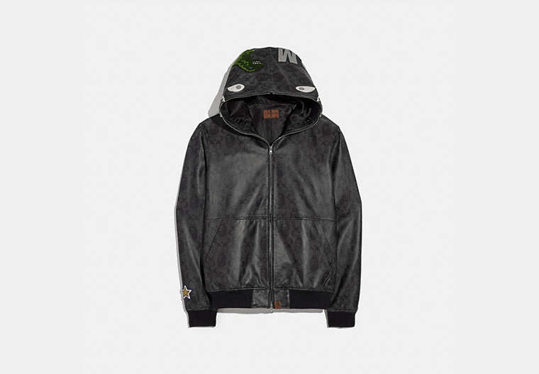 COACH®,BAPE X COACH SHARK LEATHER JACKET,Leather,Black,Front View image number 0