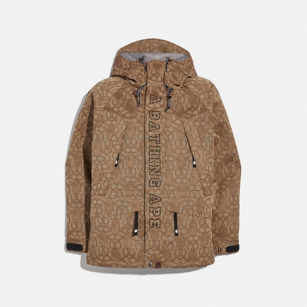 COACH®,BAPE X COACH SNOWBOARD JACKET,Nylon/Synthetic,TAN MULTI,Front View image number 0