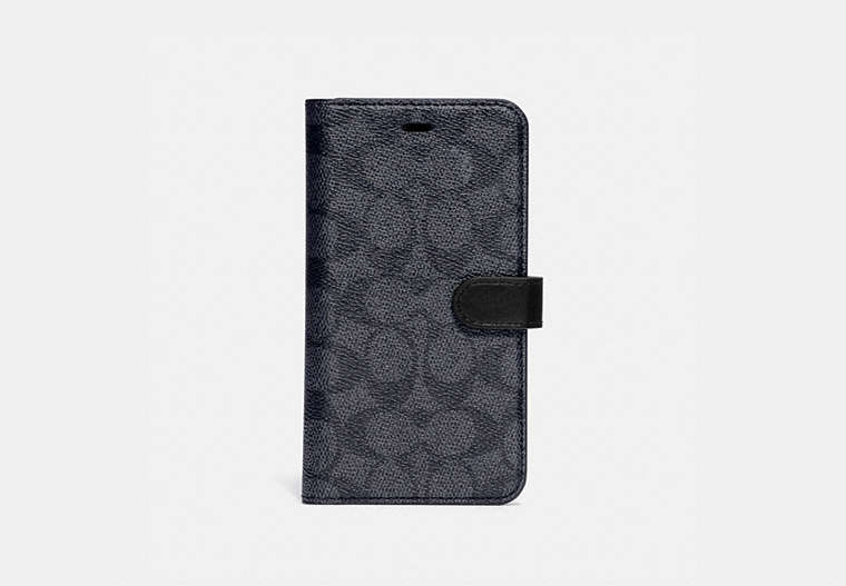 COACH®,IPHONE 11 FOLIO IN SIGNATURE CANVAS,Signature Coated Canvas,Charcoal,Front View