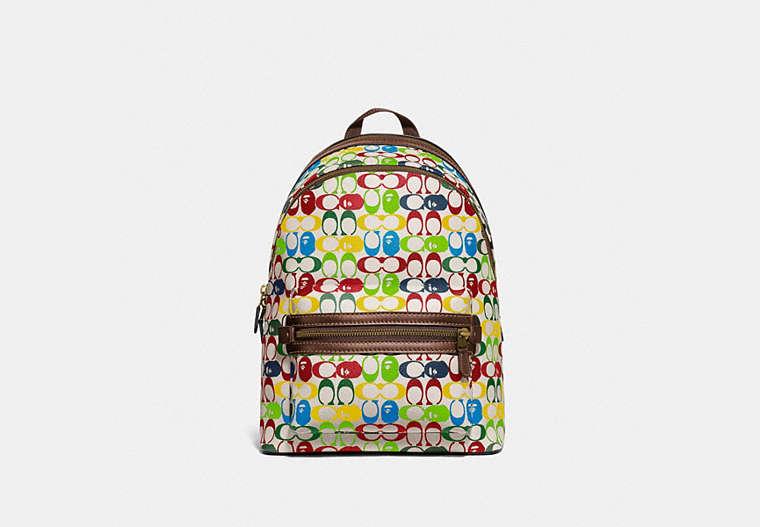 COACH®,BAPE X COACH ACADEMY BACKPACK IN SIGNATURE CANVAS WITH APE HEAD,Signature Coated Canvas/Coated Canvas,X-L...,OL/Color Multi,Front View