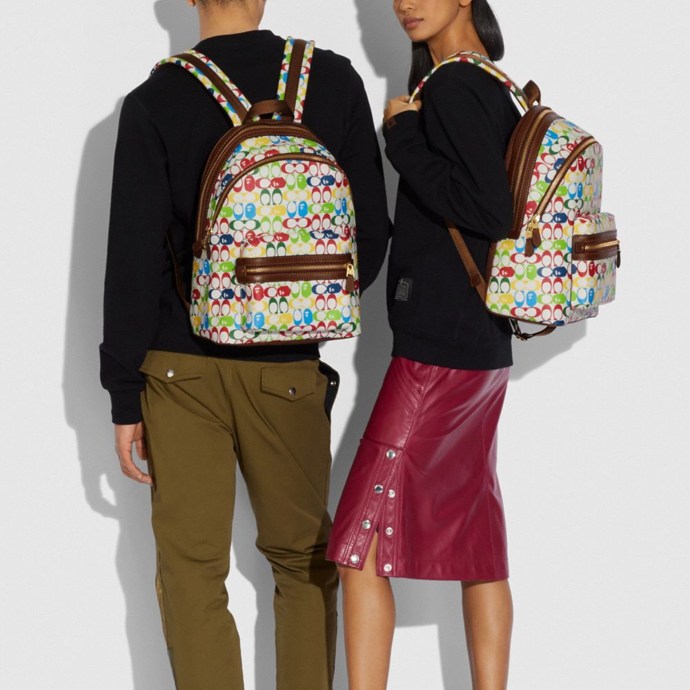COACH®,Bape X Coach Academy Backpack In Signature Canvas With Ape Head,,Detail View