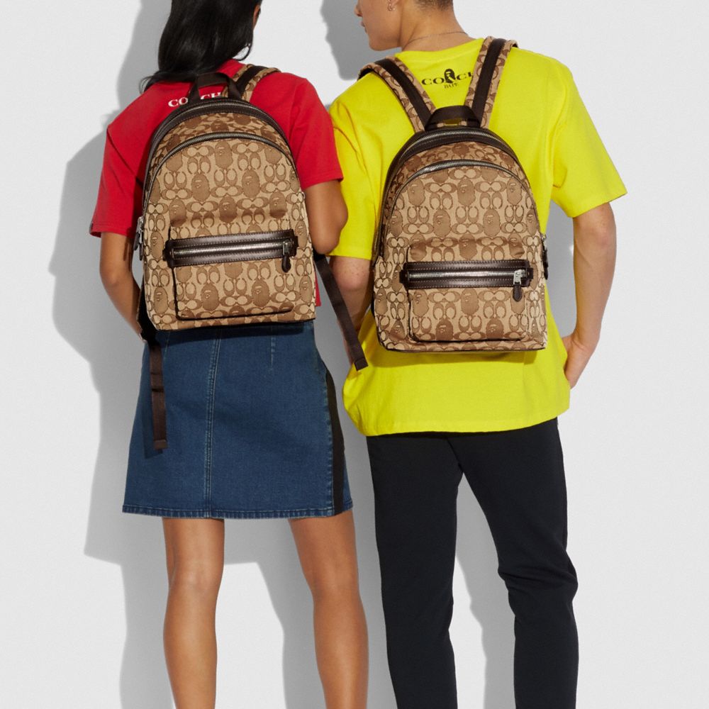 COACH®: Bape X Coach Academy Backpack In Signature Jacquard With Ape Head