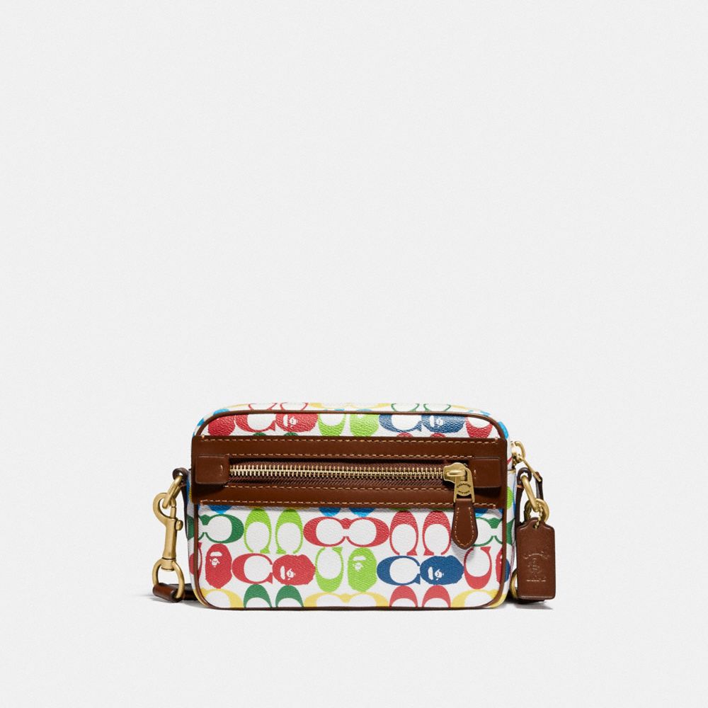 COACH®,BAPE X COACH ACADEMY CROSSBODY IN SIGNATURE CANVAS WITH APE HEAD,Signature Coated Canvas/Coated Canvas/Sm...,OL/Color Multi,Front View image number 0