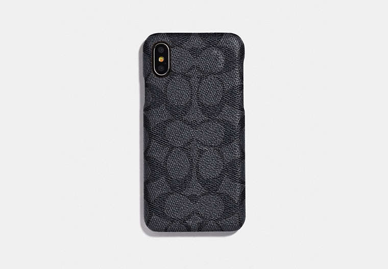 COACH®,IPHONE XR CASE IN SIGNATURE CANVAS,Coated Canvas,Charcoal,Front View image number 0