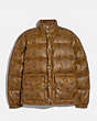 COACH®,BAPE X COACH LEATHER DOWN JACKET,Leather,Brown/Multi,Front View