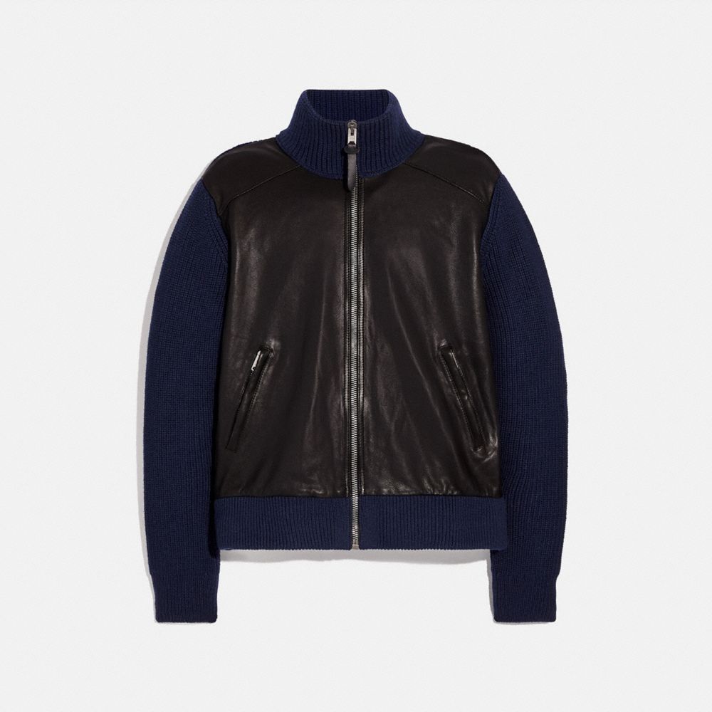 Zip Leather Sweater Jacket