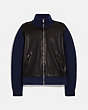 Zip Leather Sweater Jacket