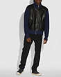 COACH®,ZIP LEATHER SWEATER JACKET,wool,NAVY/BLACK,Scale View