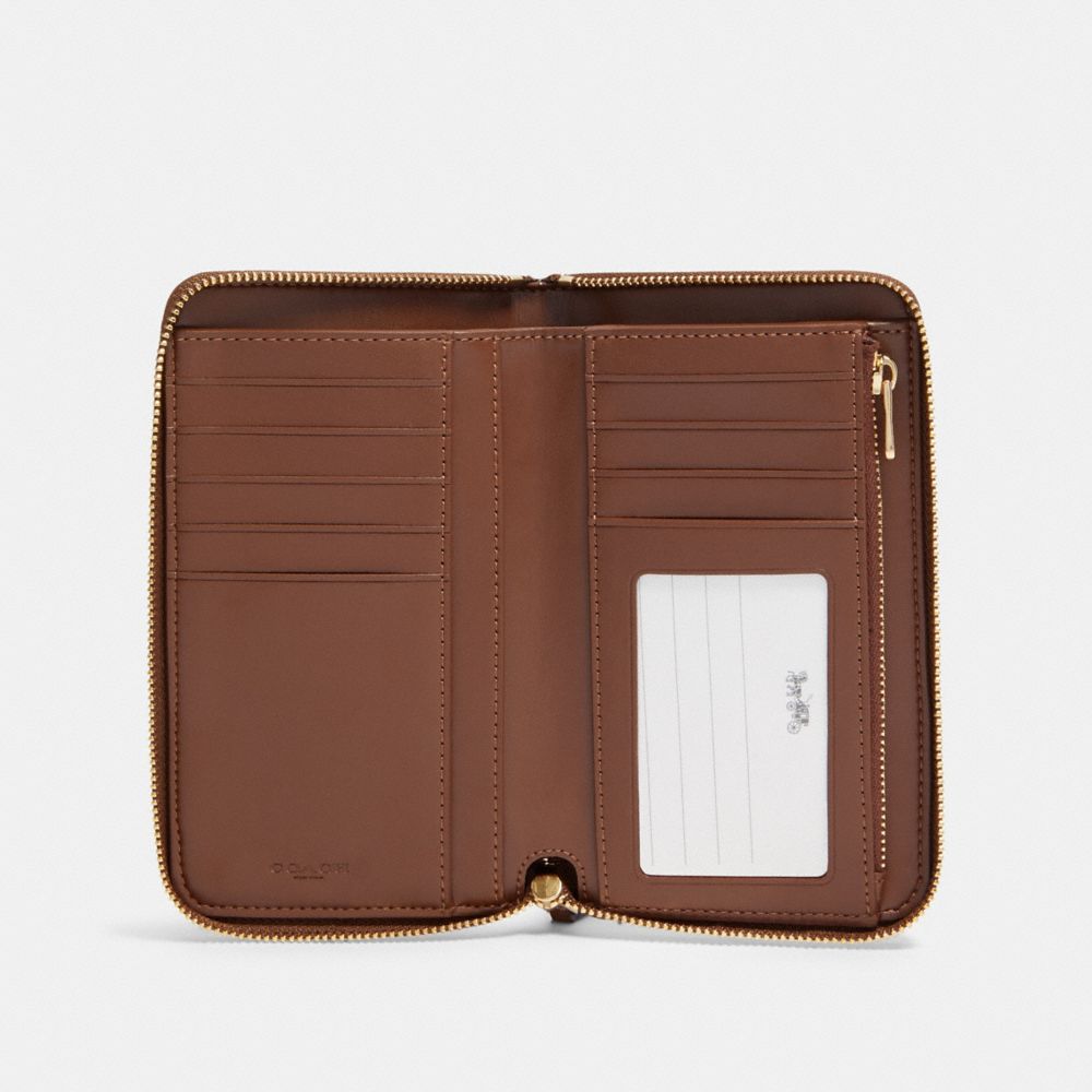COACH®,Medium Id Zip Wallet In Signature Canvas,Canvas,Bi Fold,Continental,PVC,Logo,Casual,Brown,Inside View,Top View
