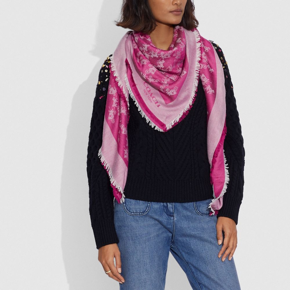 écharpe Carrée Oversize Jacquard Cheval Et Calèche