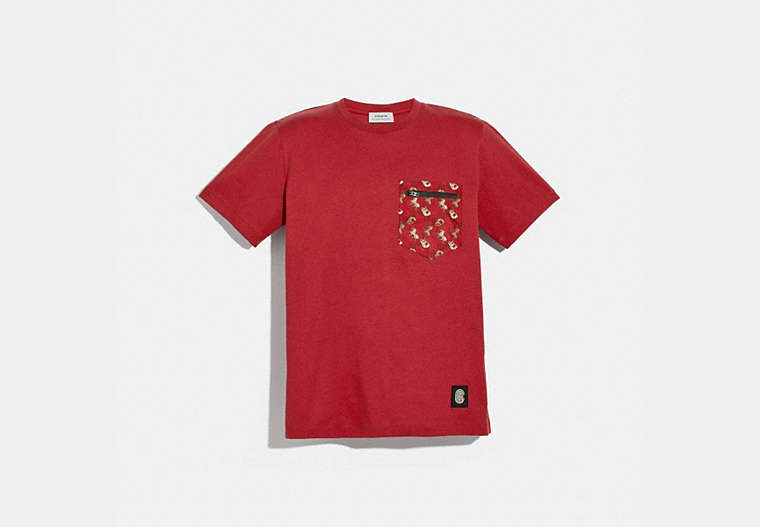 COACH®,LUNAR NEW YEAR NYLON DETAIL T-SHIRT,cotton,Red.,Front View