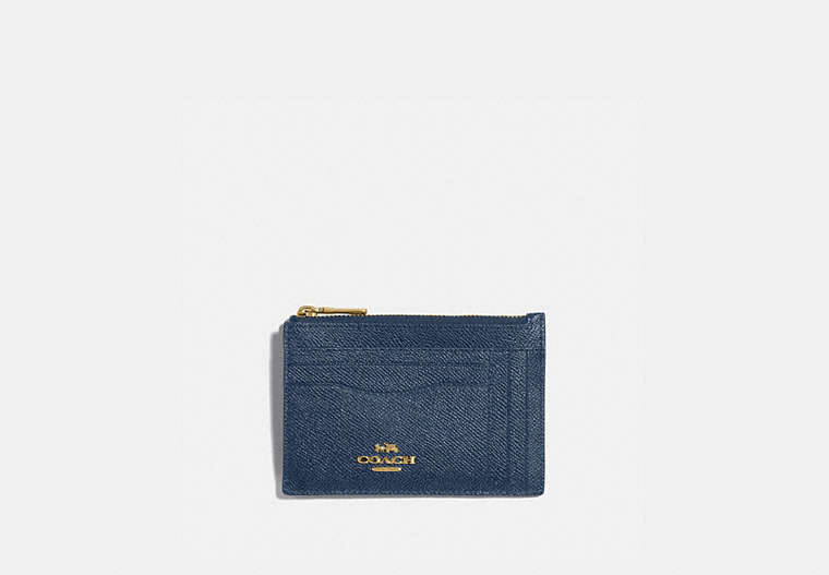 COACH®,LARGE CARD CASE,Leather,Brass/Dark Denim,Front View