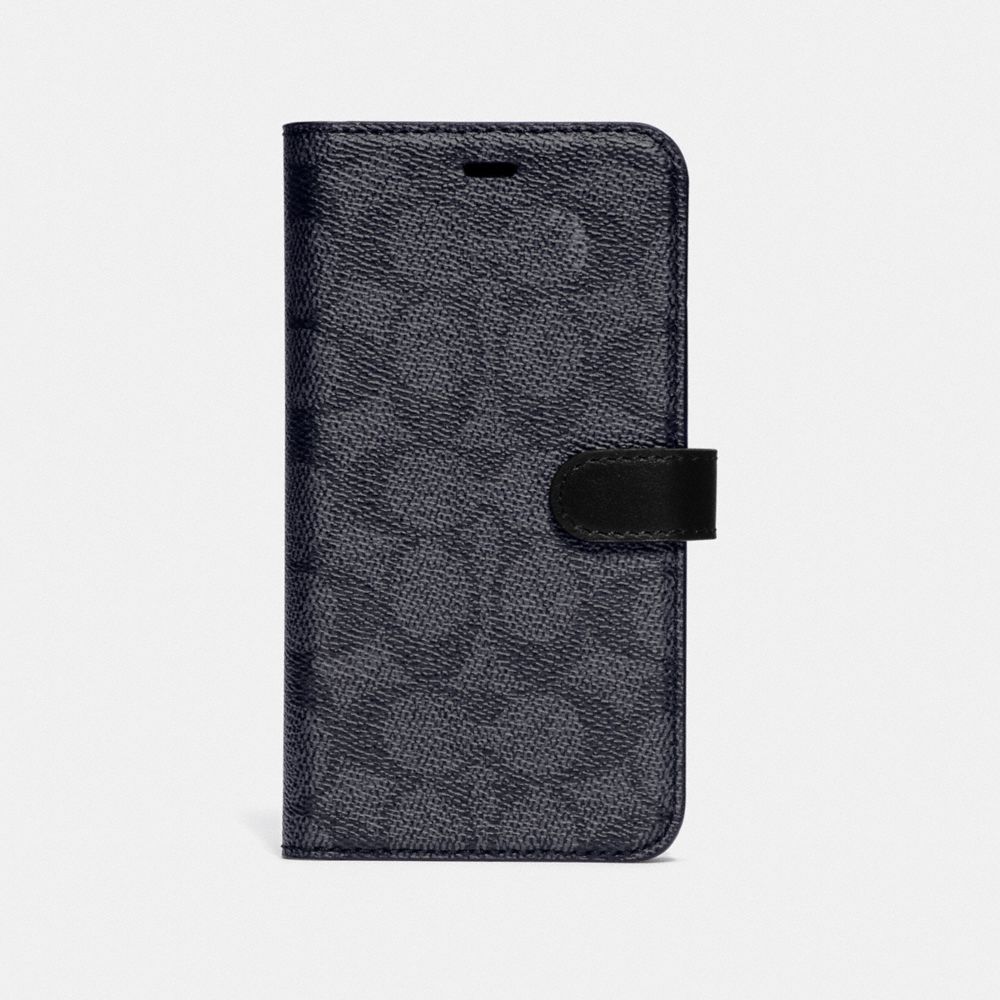 COACH®,IPHONE XR FOLIO IN SIGNATURE CANVAS,Coated Canvas,Charcoal,Front View
