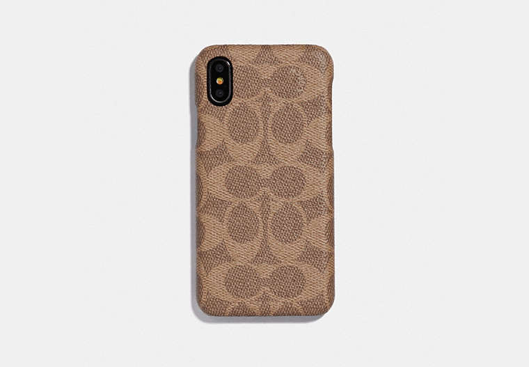 COACH®,IPHONE XS MAX CASE IN SIGNATURE CANVAS,Coated Canvas,Tan,Front View image number 0