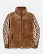 COACH®,HORSE AND CARRIAGE PRINT SHEARLING MA-1 JACKET,Shearling,Light Camel,Front View