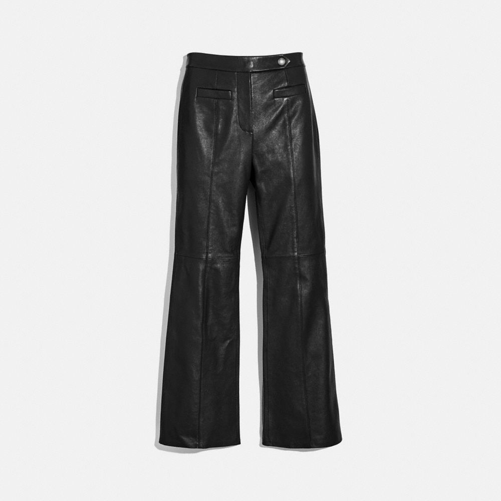 COACH®,LEATHER FLARE TROUSERS,Leather,Black,Front View image number 0