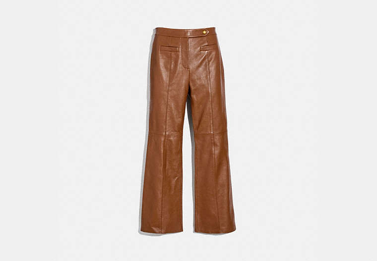 COACH®,LEATHER FLARE TROUSERS,Leather,Brindle,Front View