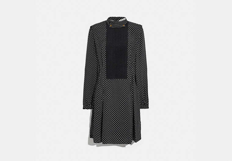 COACH®,DOT PLEATED BIB DRESS,Mixed Material,Black,Front View