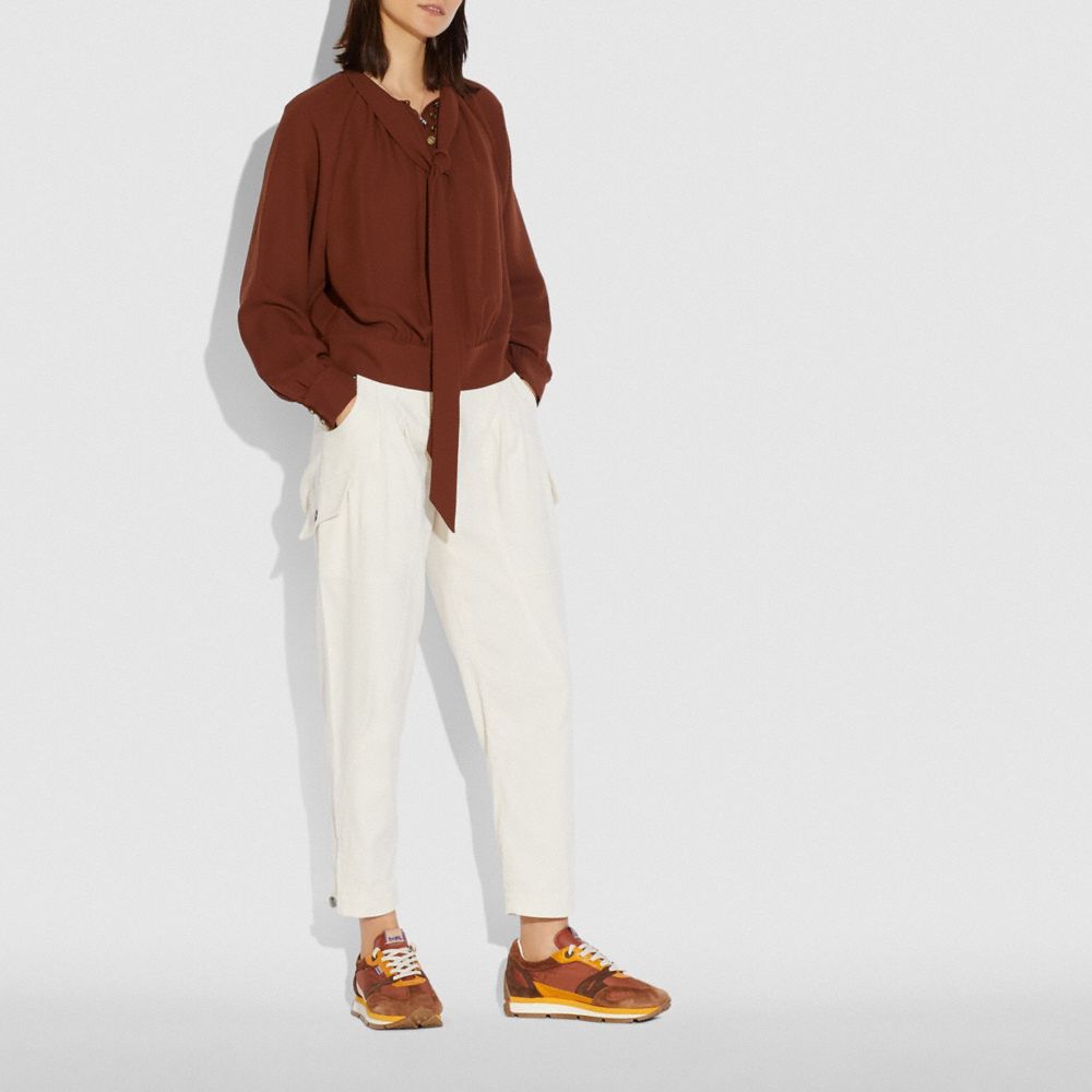 COACH®,Satin Tie Neck Blouse,,Scale View