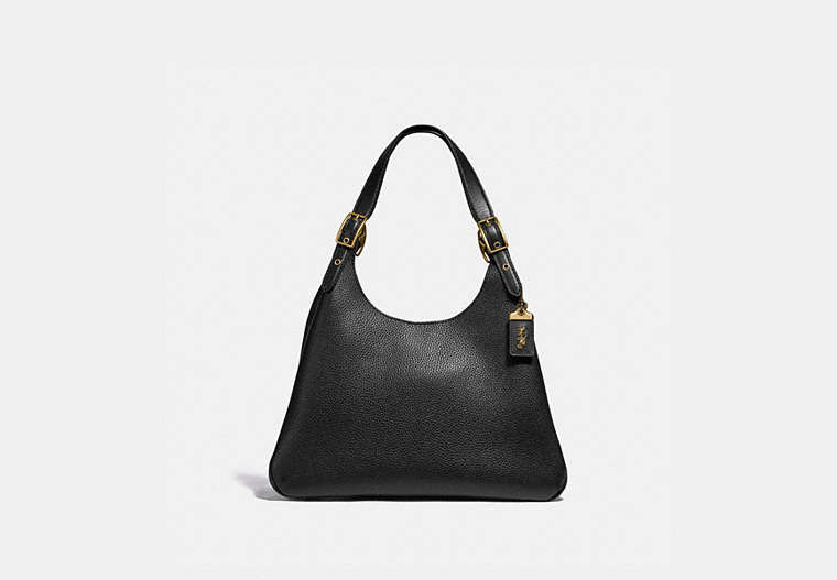 COACH®,CASS SHOULDER BAG,Leather,Large,Brass/Black,Front View