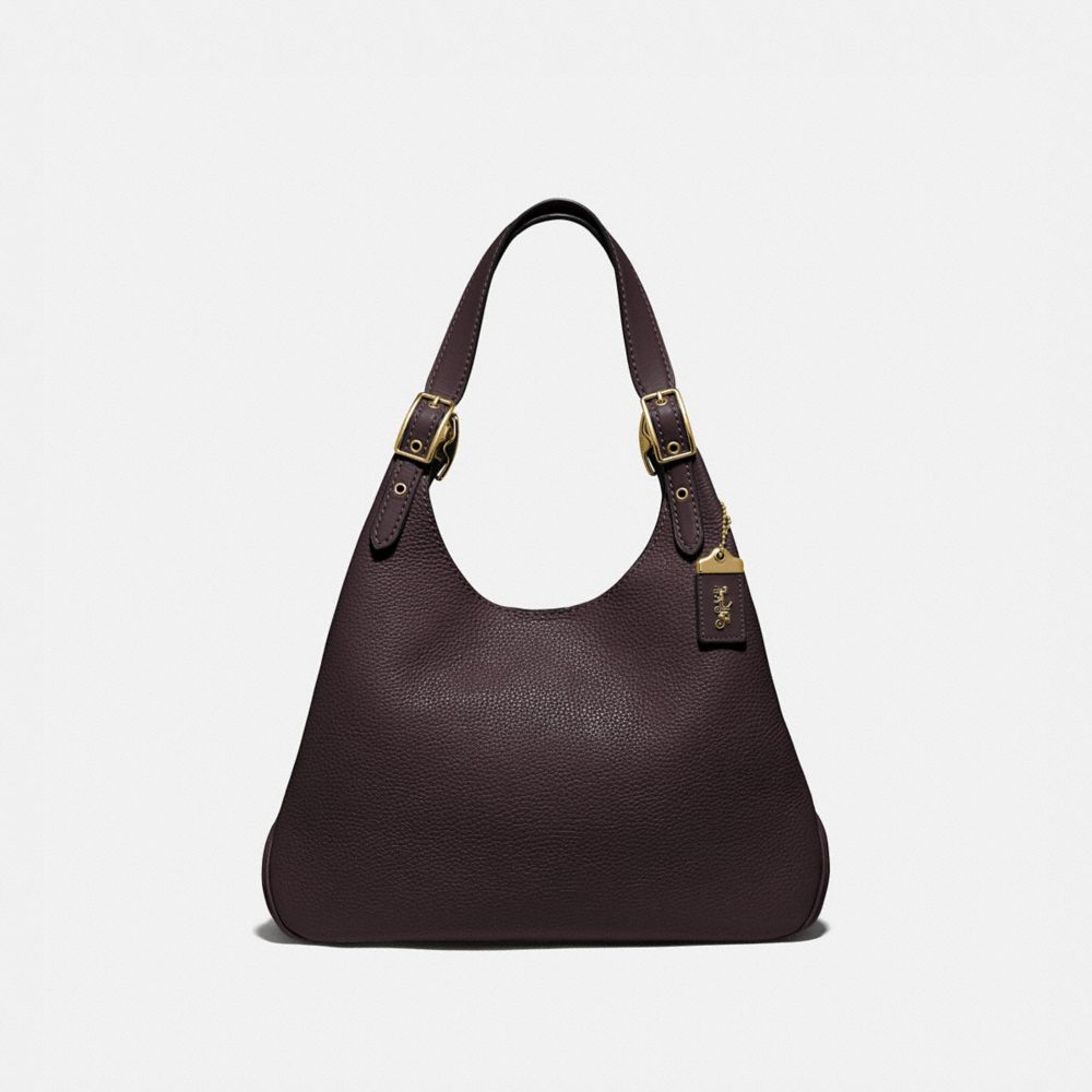 COACH®,CASS SHOULDER BAG,Leather,Large,Brass/Oak,Front View