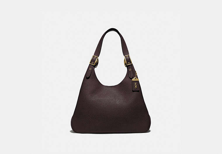 COACH®,CASS SHOULDER BAG,Leather,Large,Brass/Oak,Front View