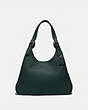 COACH®,CASS SHOULDER BAG,Leather,Large,Pewter/Pine Green,Front View