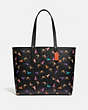 COACH®,HIGHLINE TOTE WITH REXY AND CARRIAGE PRINT,Pebble Leather,Large,Pewter/Black Multi,Front View