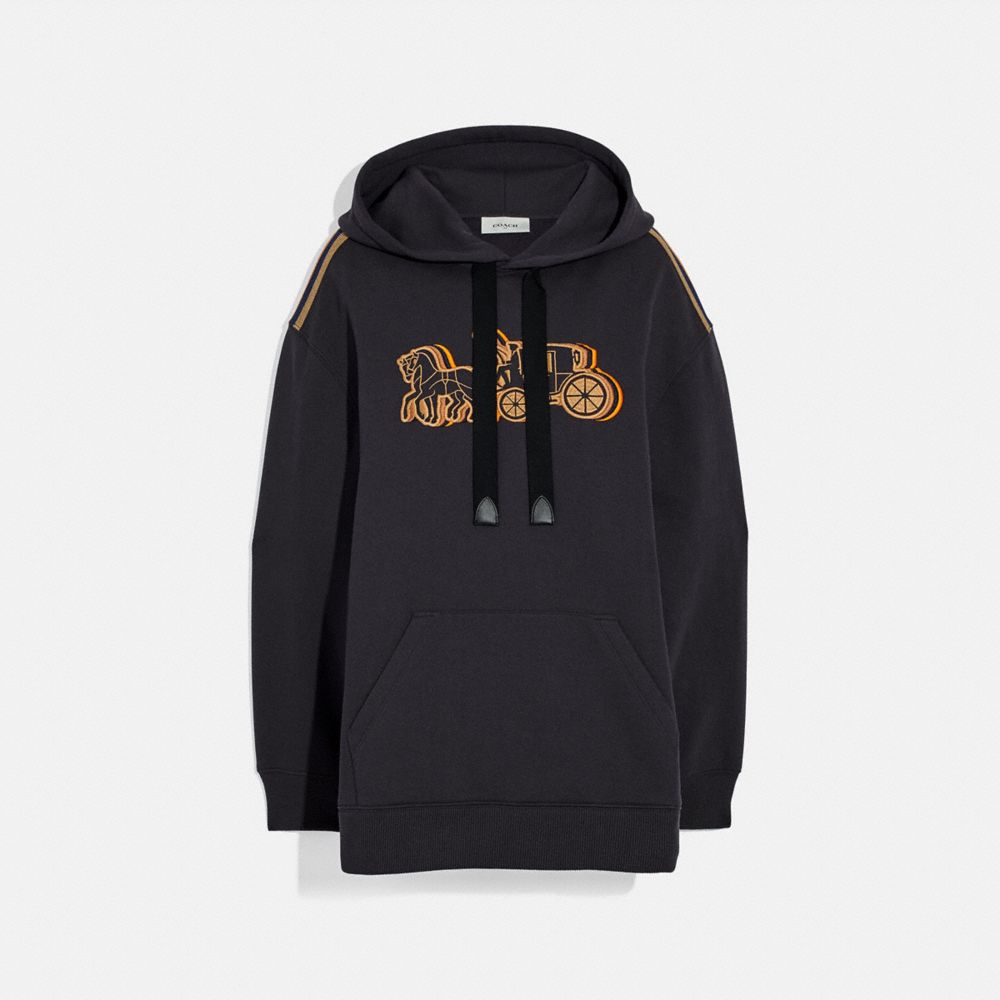COACH®,OVERSIZED HORSE AND CARRIAGE HOODIE,Black,Front View