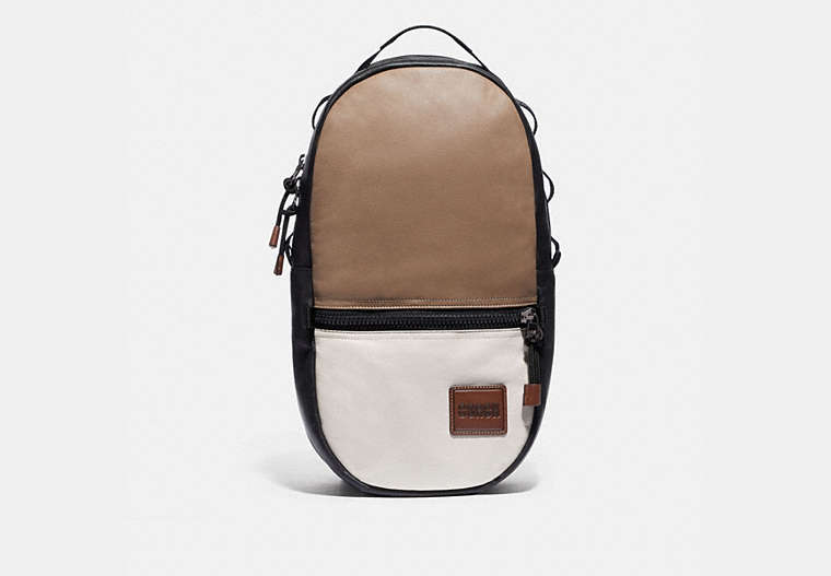 COACH®,PACER BACKPACK IN COLORBLOCK WITH COACH PATCH,Leather,Large,JI/Brown Multi,Front View