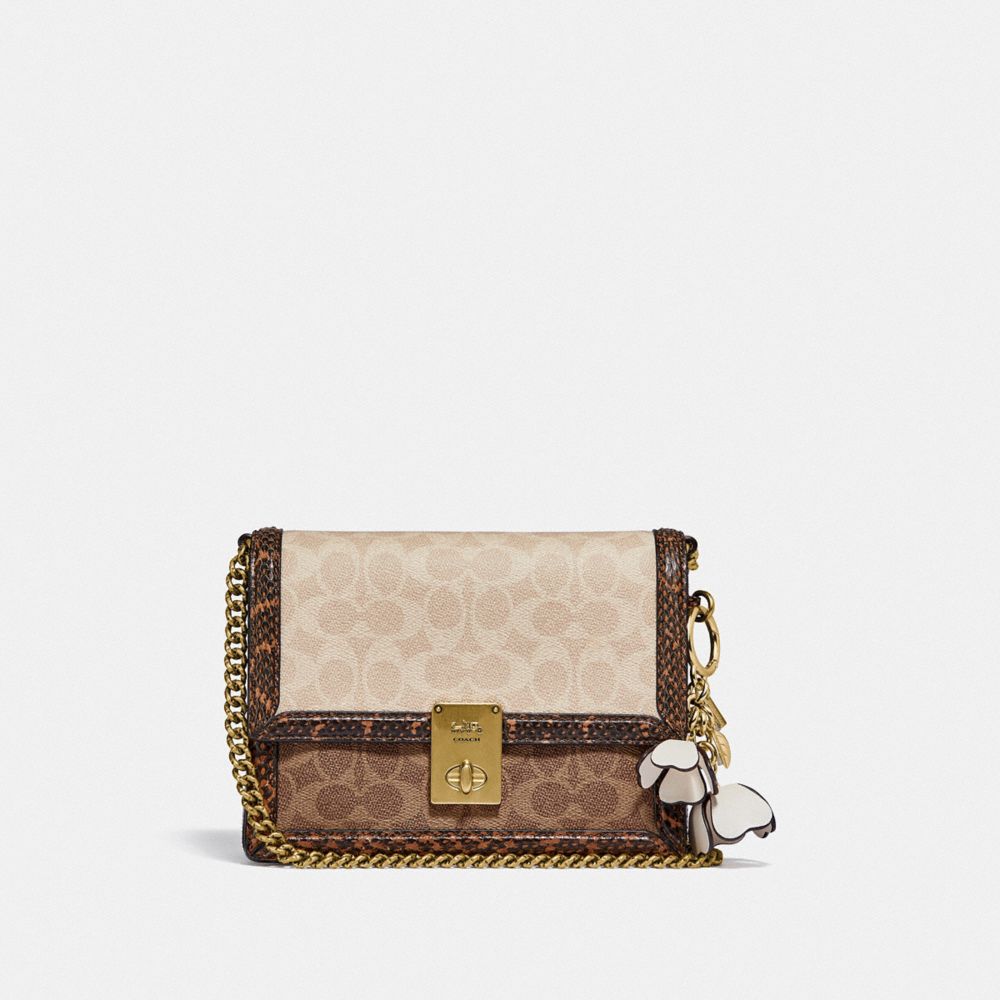 COACH®,Hutton Shoulder Bag In Blocked Signature Canvas With Snakeskin Detail,,Angle View