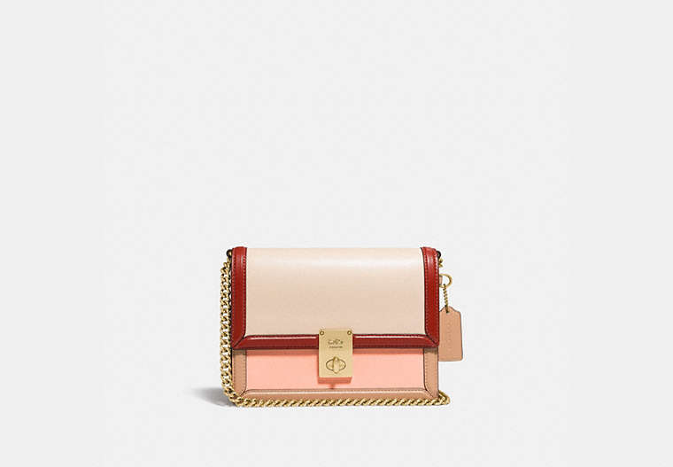 COACH®,HUTTON SHOULDER BAG IN COLORBLOCK,Smooth Leather,Small,Brass/Ivory Blush Multi,Front View