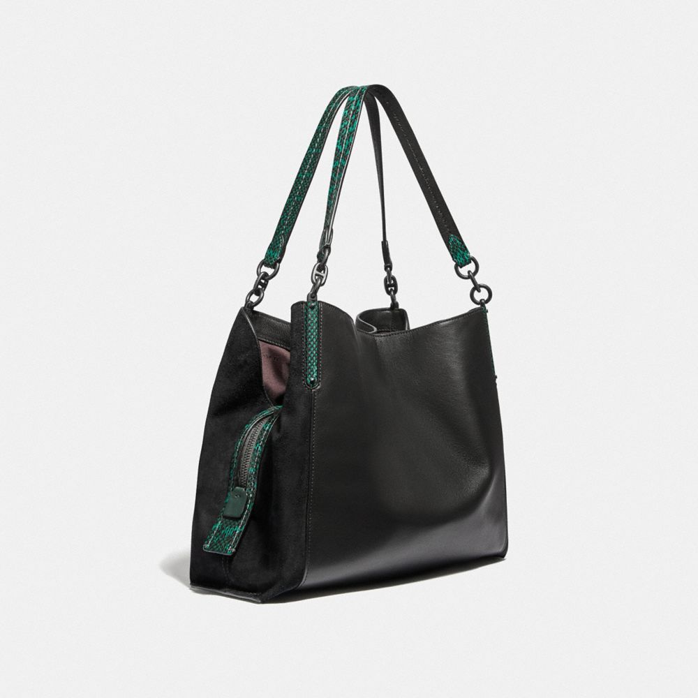 COACH®,DALTON 31 AVEC DÉTAIL PEAU DE SERPENT COLORBLOCK,Cuir,Étain/Noir Vert pin Multi,Angle View