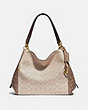 COACH®,DALTON BAG 31 IN BLOCKED SIGNATURE CANVAS WITH SNAKESKIN DETAIL,pvc,Medium,Brass/Tan Sand,Front View