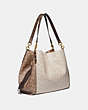 COACH®,DALTON BAG 31 IN BLOCKED SIGNATURE CANVAS WITH SNAKESKIN DETAIL,pvc,Medium,Brass/Tan Sand,Angle View